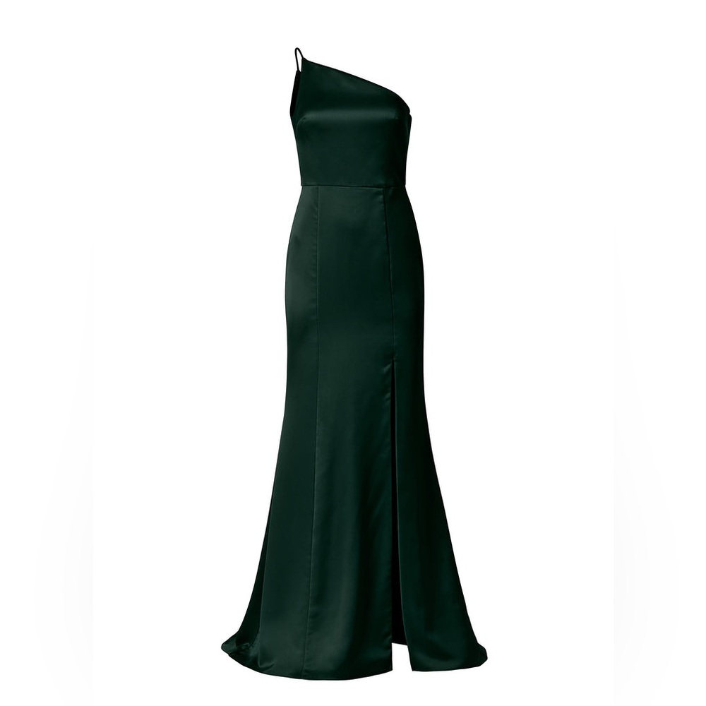 Amsale Kaia Dress - Emerald Green One-Shoulder Maxi Dress with Slit, Size 8